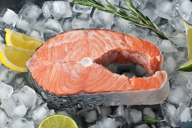 Filete de salmón congelado en cubitos de hielo