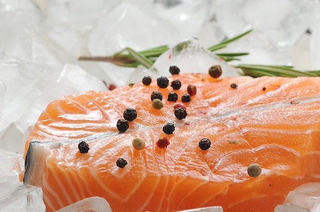 Filete de salmón en cubitos de hielo