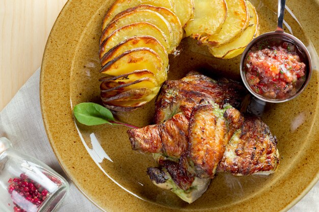 Filete, servido con papa al horno