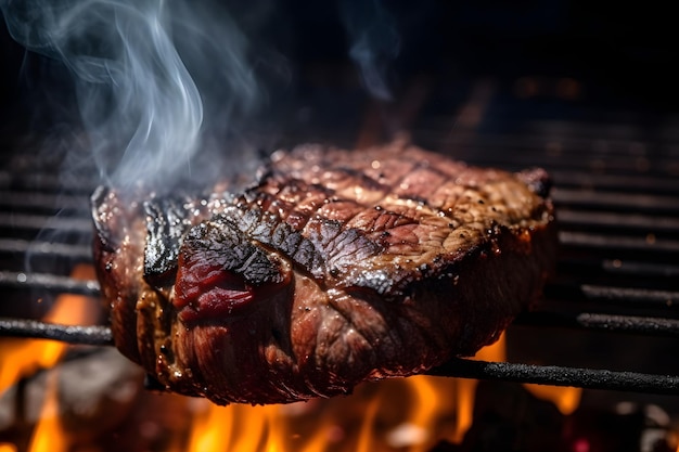 filete de ternera a la parrilla cerrar fuego y humo