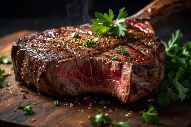 Foto el filete tomahawk por defecto con una pizca de perejil fresco