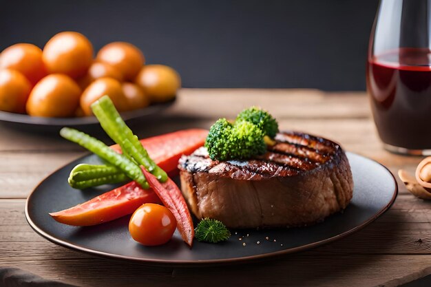 un filete con verduras y zanahorias en un plato