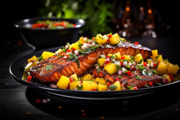 Filetes de salmão esmaltados para churrasco