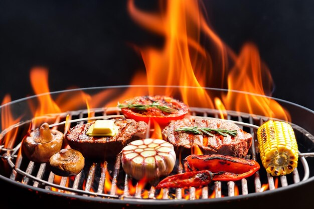 filetes de ternera a la parrilla a la parrilla con llamas