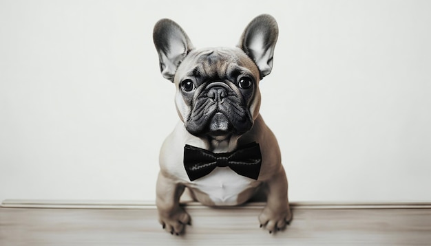 Filhote de Bulldog francês elegante usando uma ilustração de IA generativa de gravata borboleta