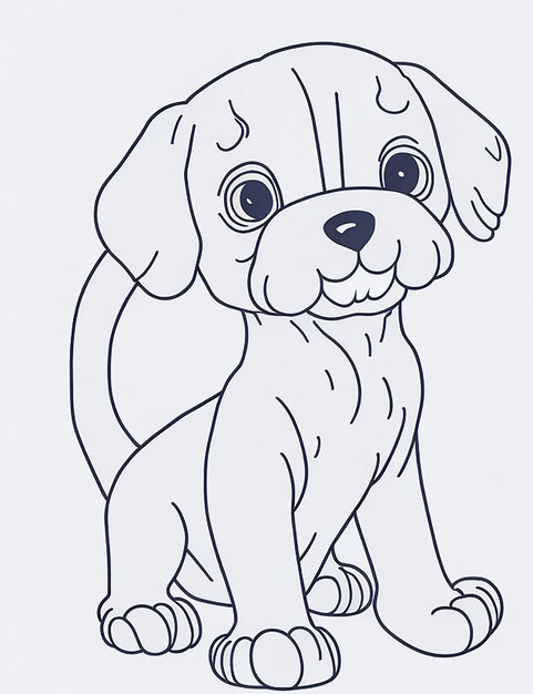 Foto filhote de cachorro bonito dos desenhos animados e ilustração de cachorro