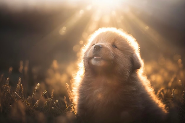 Filhote de cachorro bonito na natureza