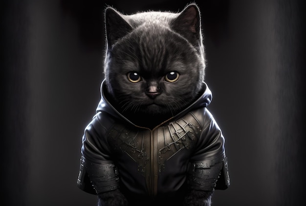 Filhote de cachorro British Shorthair Cat veste uma maravilha Roupas de pantera negra e máscara generativa ai