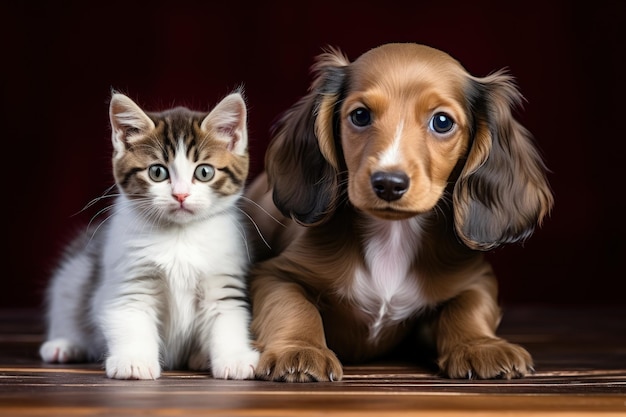 Filhote de cachorro Dachshund e gatinho branco