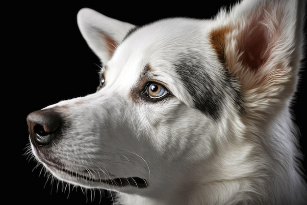 Filhote de cachorro Husky siberiano branco de perto e sujo