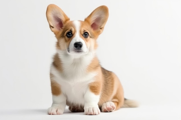 Filhote de cachorro Pembroke Welsh Corgi em IA generativa de fundo branco