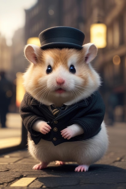 Filhote de hamster fofinho e fofo vestido de Sherlock Holmes