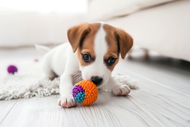 Filhote de Jack Russell Terrier brincando com ToyxA