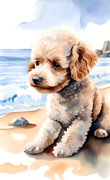 Filhote de poodle aquarela