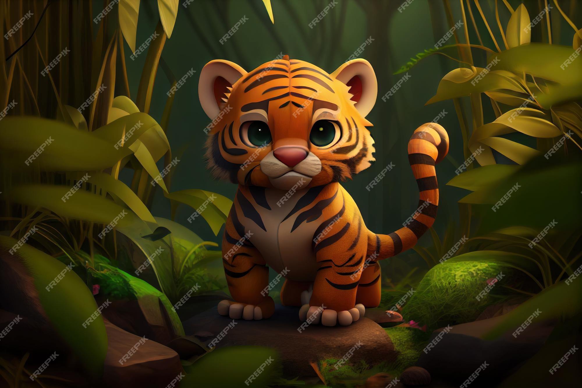 super fofa bebê tigre dentro 3d desenho animado estilo foto, 3d