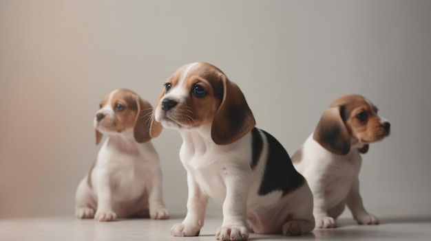 Filhotes de beagle animados e fofos em um fundo minimalista IA generativa