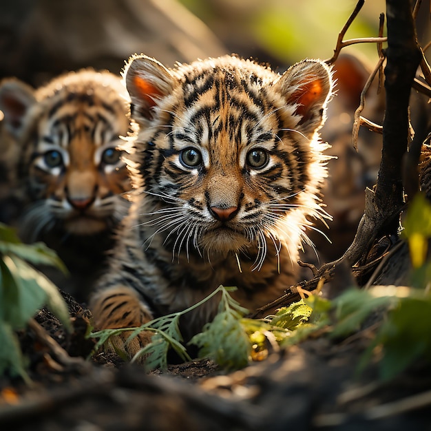 filhotes de tigre bonitos com caninos pequenos