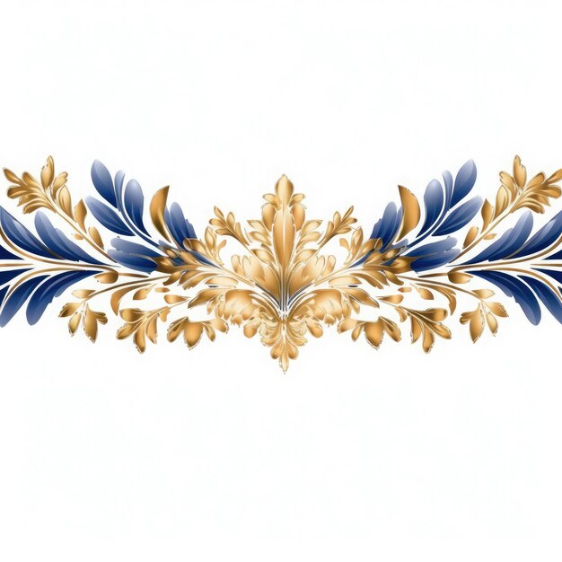Filigrana decorativa de lujo de oro azul elaborado sobre fondo blanco AI generado