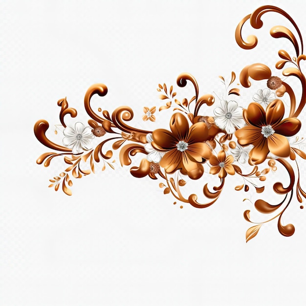 Filigrana decorativa de lujo de oro marrón elaborada sobre fondo blanco AI generado