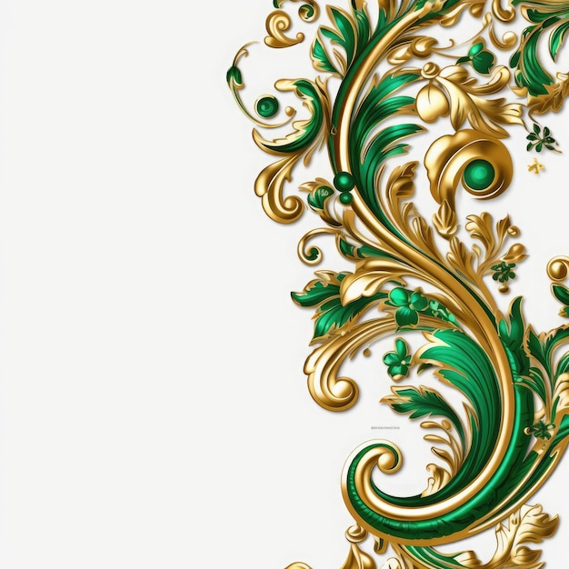 Filigrana decorativa de lujo en oro verde Elaborada sobre fondo blanco Generado por IA