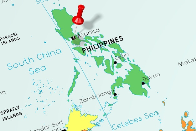 Filipinas Manila ciudad capital fijada en el mapa político