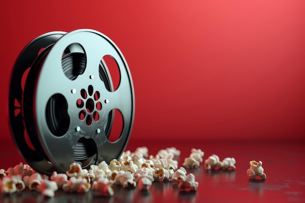 Film Reel y Popcorn en el concepto de noche de cine o entretenimiento