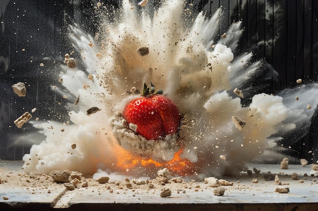 Foto filmische erdbeer-detonation ausbruch des geschmacks