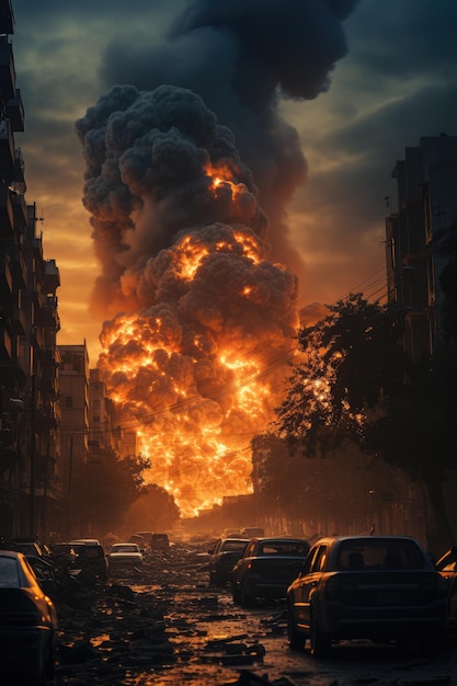 Filmische Szene von bombardierten Gebäuden in Israel Palästina Israel Konflikt Krieg Feuer und Zerstörung Lo