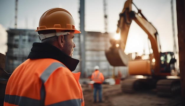 Filmischer Bauszenenvorarbeiter inmitten der Baustelle