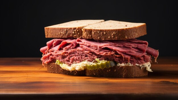 Filmisches Corned Beef- und Kohl-Sandwich mit unverwechselbaren Nasen