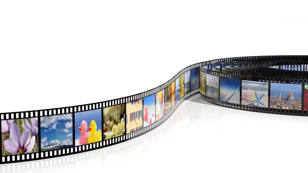 Filmstreifen mit Bildern isoliert auf weißem Hintergrund