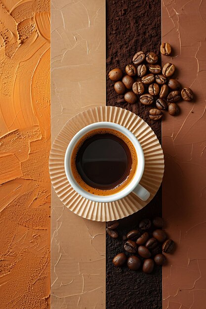 Filter Café Bebida Poster com grãos de café e café Filter Ilustração Alimentos Bebidas Sabores indianos