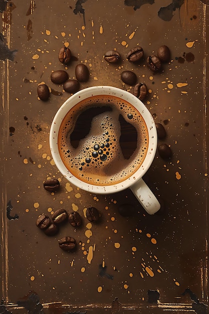 Filter Café Bebida Poster com grãos de café e café Filter Ilustração Alimentos Bebidas Sabores indianos