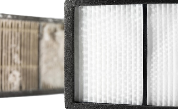 Foto filtro de aire usado limpio y sucio en el robot de limpieza limpiador de limpieza tecnología de máquinas de vacío
