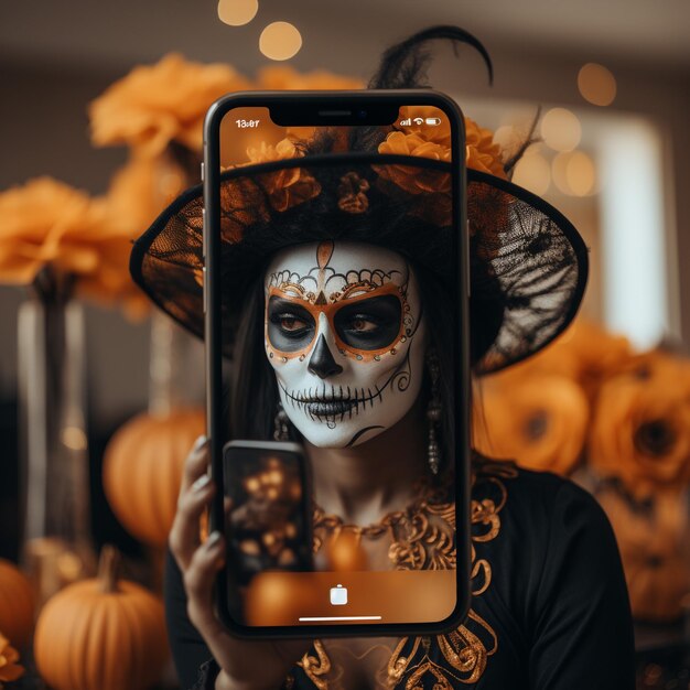 Foto filtro de halloween para um aplicativo de rede social instagram