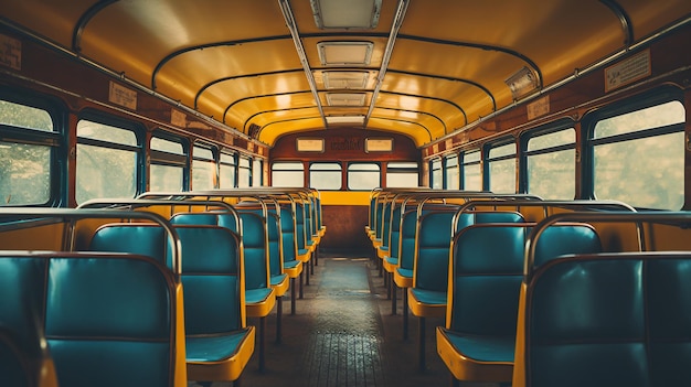 Filtro vintage no interior de um ônibus escolar antigo