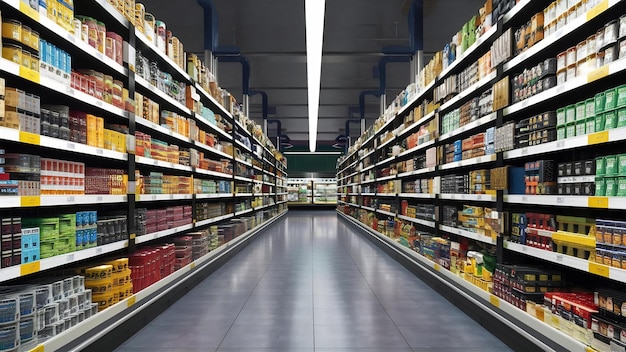 Foto fim da gôndola para supermercados visão em perspectiva ilustração de renderização 3d