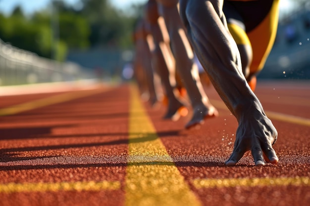 Foto fim dramático de uma corrida de sprint de 100 metros ai gerado