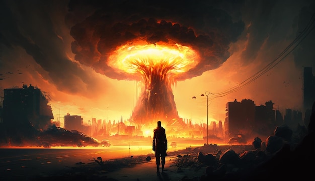 Fin del mundo Escena épica apocalíptica Espectacular Guerra nuclear global IA generativa