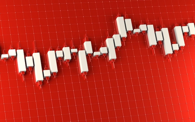 Finanças 3d Wite Metalic Chart em fundo vermelho