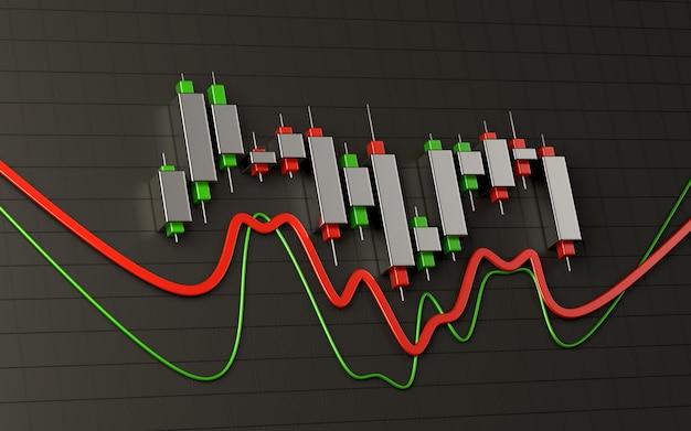 finanças de gráfico 3d metálico em fundo preto com diagrama