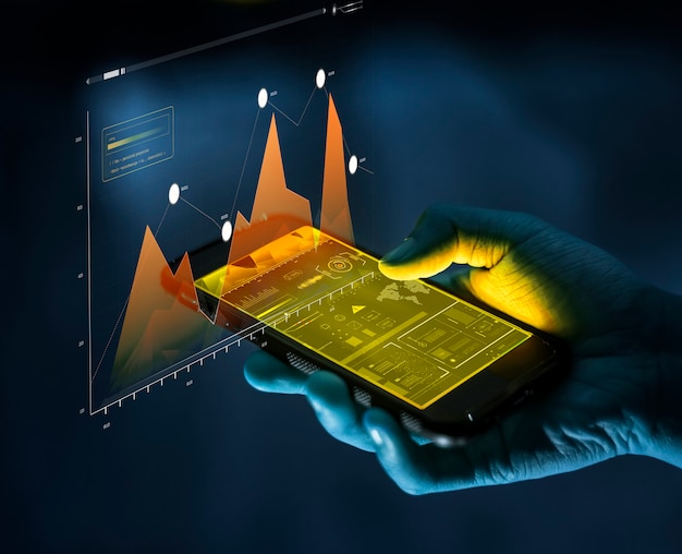 Finanças de smartphone e conceito de análise de negócios