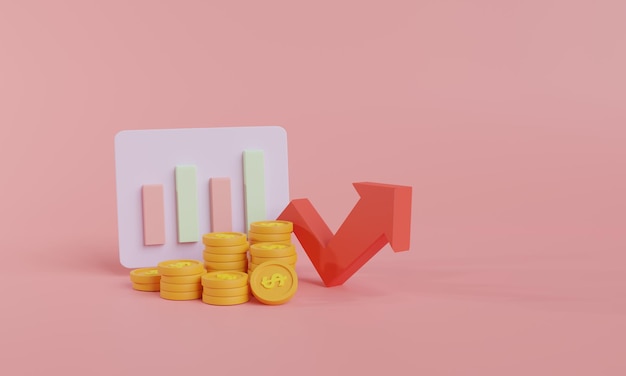 Financial growth concept with coins charts and upward arrow