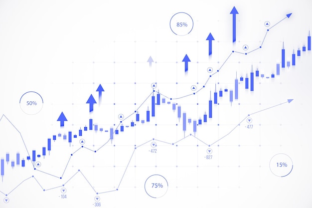 Finanzdiagramm mit blauen Pfeilen, die das Wachstum auf weißem Hintergrund anzeigen 3D-Rendering