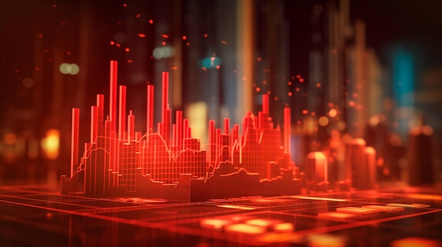 Finanzdiagramme, leuchtende Linien und Diagramme auf dem digitalen Bildschirm, Handelsmarkt und Wirtschaftskonzept, Finanzkrise und Inflation, generativer KI-Illustrator