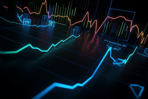 Finanzielle Diagramme auf Technologie-abstrakten Hintergrund repräsentieren Börsenanalyse und Investitionen