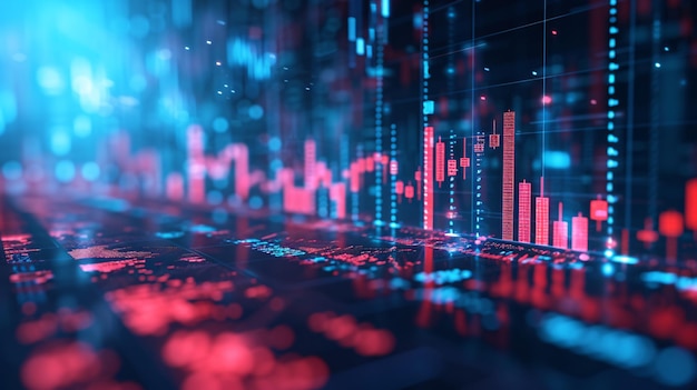 Finanzielles Investitionskonzept mit Börsen- oder Devisenmarktdiagramm und Kerzendiagramm als Hintergrund für Geschäftsideen und kreatives Design