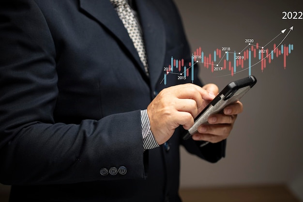 Finanzkonzepte-Aktienanalysediagramm mit Diagrammen zur Analyse der Zukunft im Geschäft von 2022