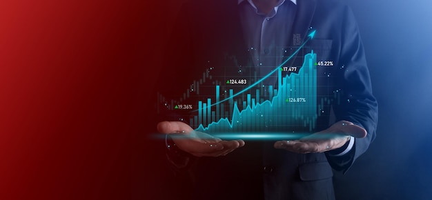 Finanzplan und Strategie für die GeschäftsentwicklungAnalyse Finanzdiagramm und Marktdiagramm Investition Austausch der digitalen WirtschaftEntwicklung und wachsender WachstumsplanBörseninvestitionBanking