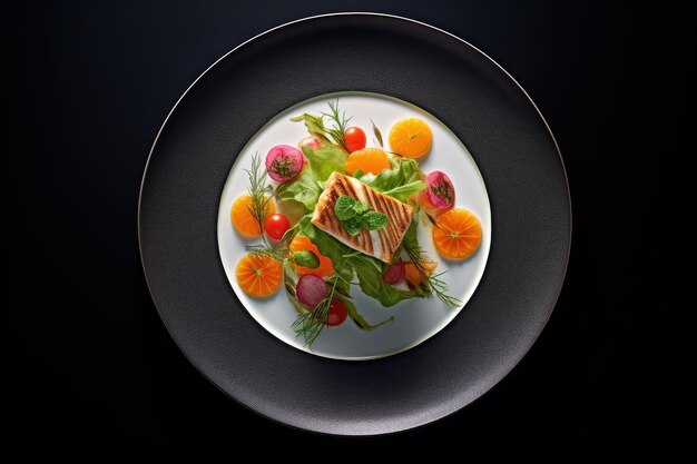 Fine Dining Flat Lay Professionelle Werbung Lebensmittelfotografie KI generiert